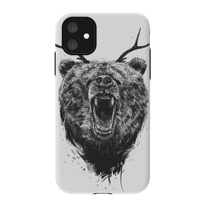 iPhone 11 StrongFit Angry bear with antlers by Balazs Solti