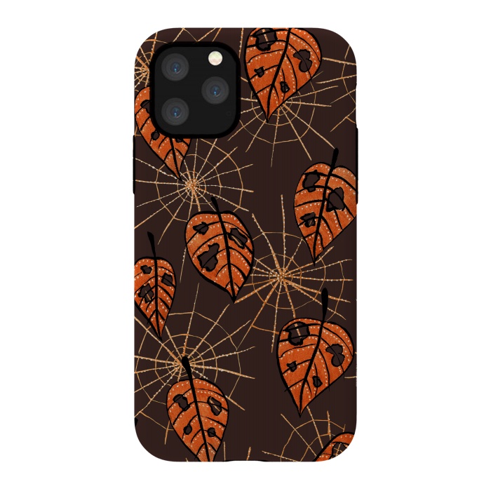 iPhone 11 Pro StrongFit Orange Leaves With Holes And Spiderwebs by Boriana Giormova