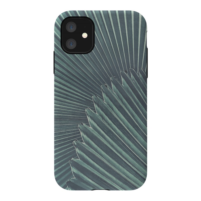 iPhone 11 StrongFit Teal Palm Leaves by Andrea Haase