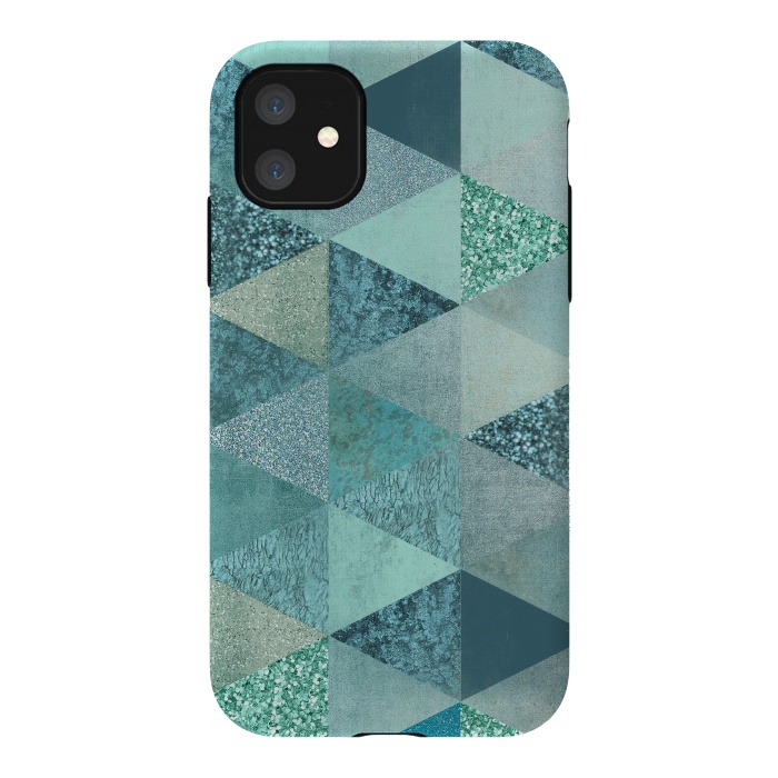 iPhone 11 StrongFit Fancy Shimmering Teal Triangles by Andrea Haase