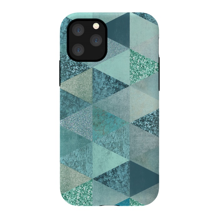 iPhone 11 Pro StrongFit Fancy Shimmering Teal Triangles by Andrea Haase