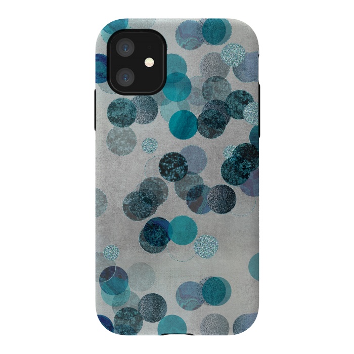 iPhone 11 StrongFit Fancy Faux Glitter Dots In Teal And Turquoise by Andrea Haase