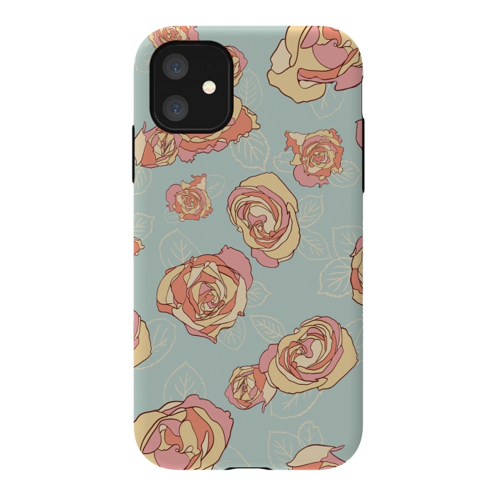 iPhone 11 StrongFit Retro Roses by Paula Ohreen