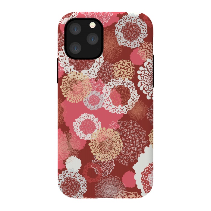 iPhone 11 Pro StrongFit Doily Flowers on Red by Paula Ohreen