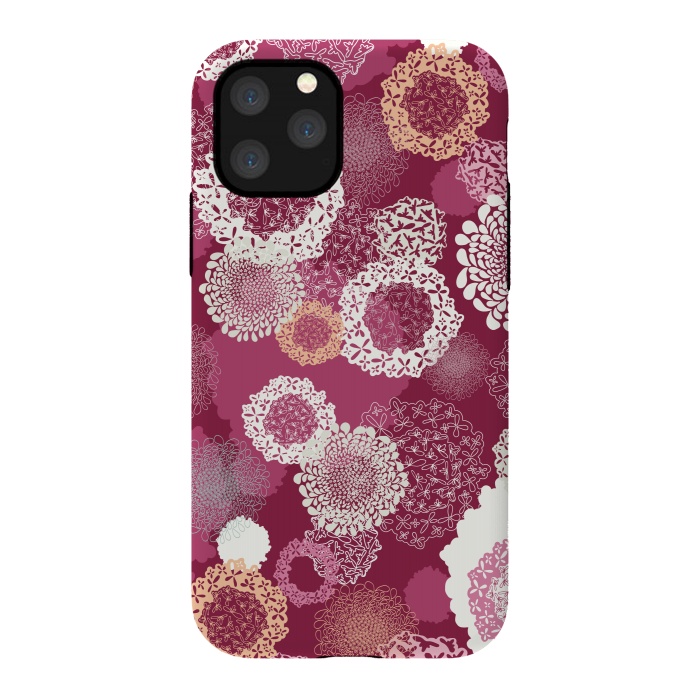 iPhone 11 Pro StrongFit Doily Flowers on Dark Pink by Paula Ohreen