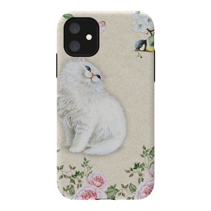 iPhone 11 StrongFit Kitty Welcomes Bird by Creativeaxle