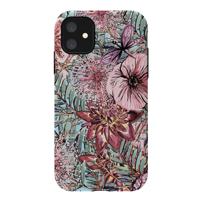 iPhone 11 StrongFit Tropical Vintage Flower Pattern by  Utart