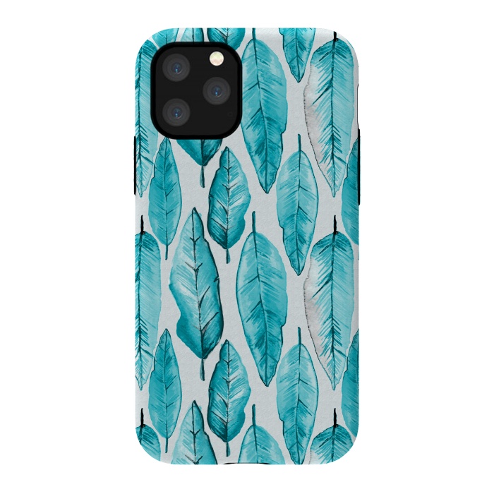 iPhone 11 Pro StrongFit Turquoise Watercolor Feathers by Andrea Haase