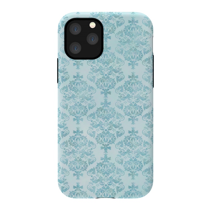 iPhone 11 Pro StrongFit Teal Watercolor Damask Pattern by Andrea Haase