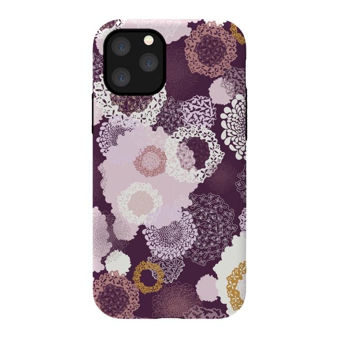 iPhone 11 Pro StrongFit Doily Flowers on Purple by Paula Ohreen