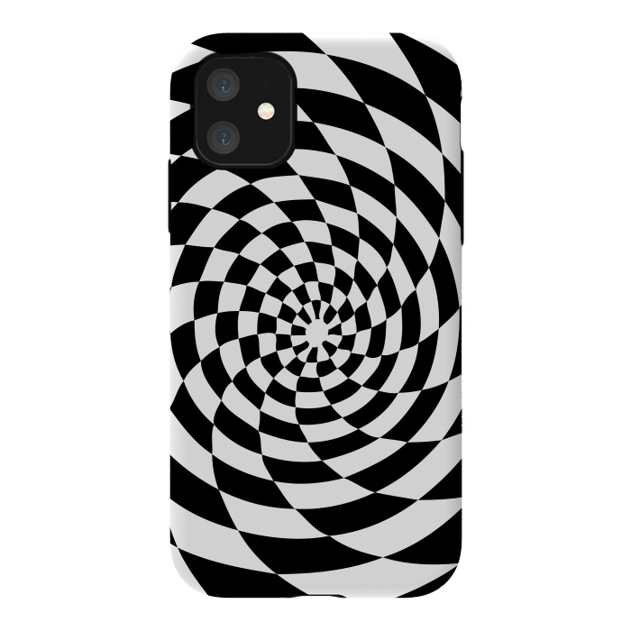 iPhone 11 StrongFit Checker Spiral Black And White by Andrea Haase
