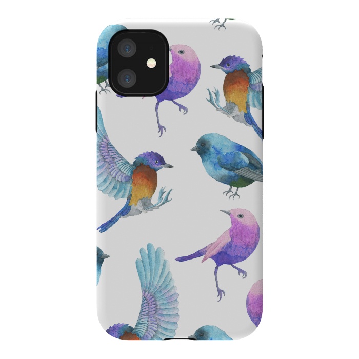 iPhone 11 StrongFit Colorful Watercolors Birds Pattern by Dushan Medich