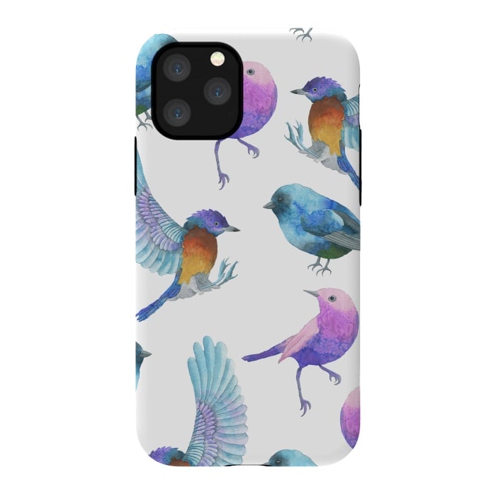 iPhone 11 Pro StrongFit Colorful Watercolors Birds Pattern by Dushan Medich