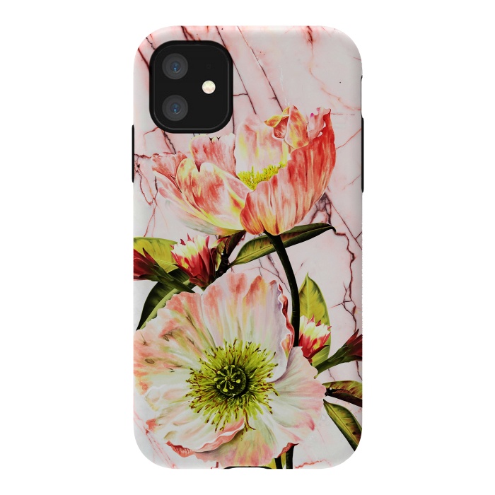 iPhone 11 StrongFit Flowering on pink marble by Mmartabc