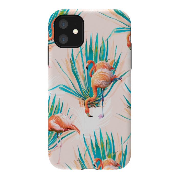 iPhone 11 StrongFit Anaglyph Flamingos with cactus by Mmartabc
