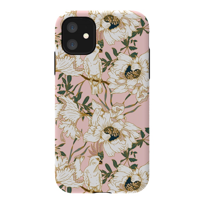 iPhone 11 StrongFit Exotic birds on flowers by Mmartabc