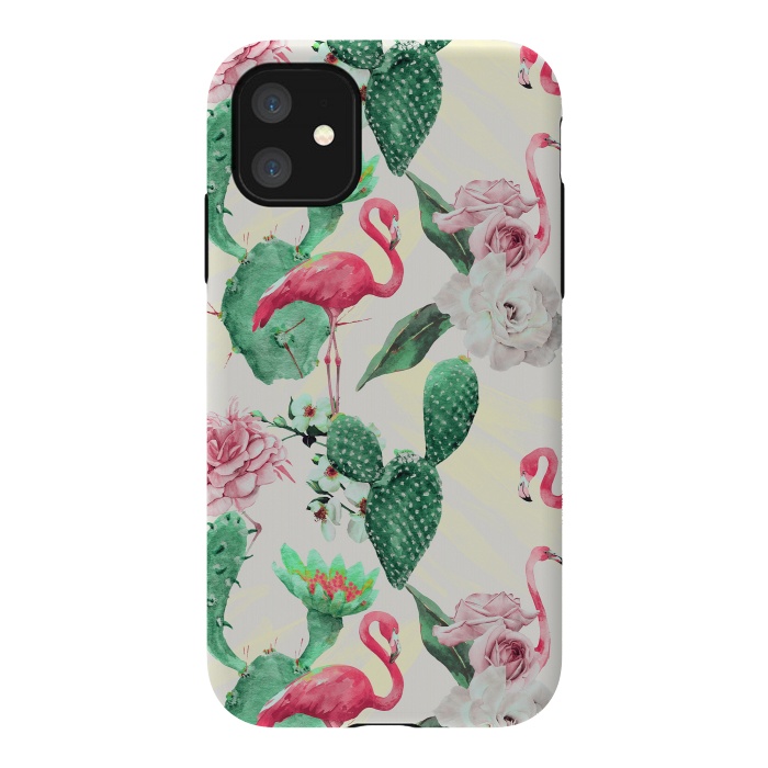 iPhone 11 StrongFit Flamingos, geometric and flowers by Mmartabc