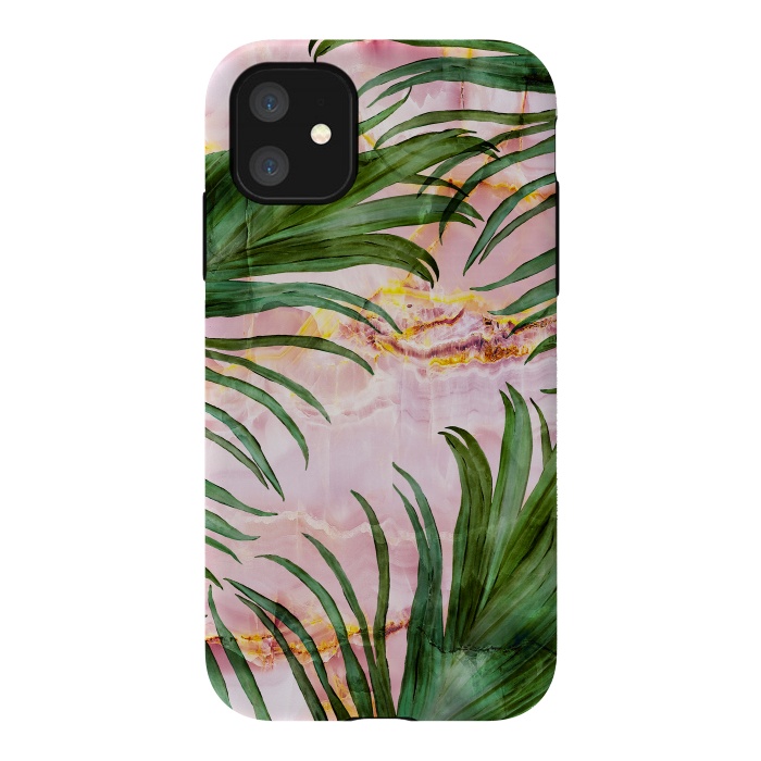 iPhone 11 StrongFit Palm leaf on marble 03 by Mmartabc