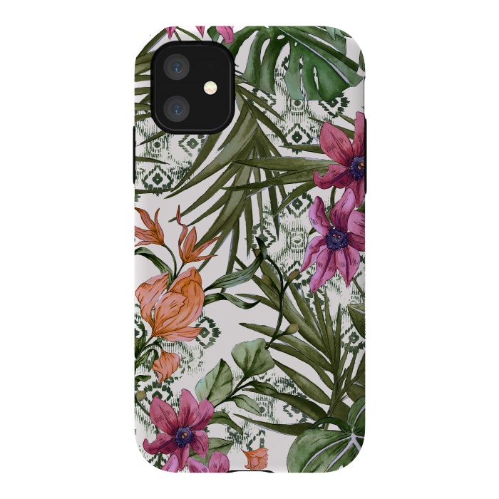 iPhone 11 StrongFit Tropical tribal floral by Mmartabc