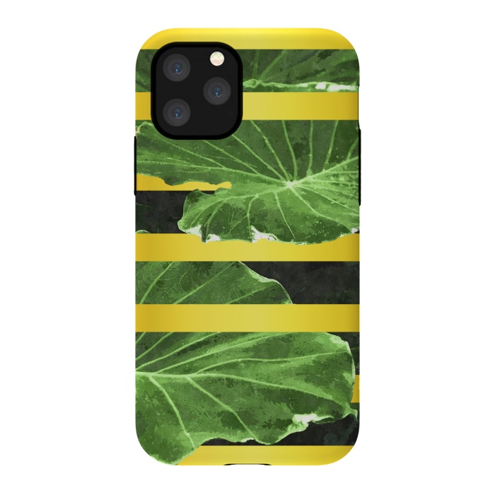iPhone 11 Pro StrongFit Green Leaves and Gold Stripes by Alemi