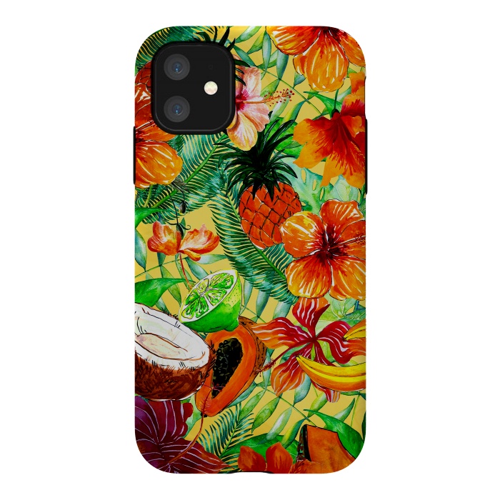 iPhone 11 StrongFit Aloha Tropical Fruits and Flowers by  Utart