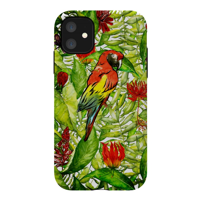 iPhone 11 StrongFit Aloha Parrot and Flower Jungle by  Utart
