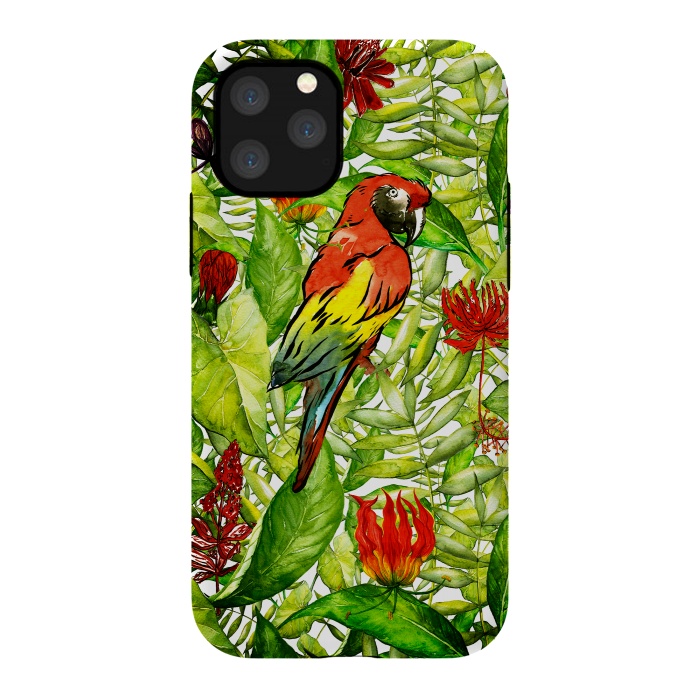 iPhone 11 Pro StrongFit Aloha Parrot and Flower Jungle by  Utart