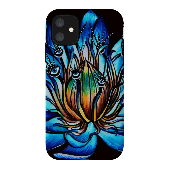 iPhone 11 StrongFit Bizarre Multi Eyed Blue Water Lily Flower Monster by Boriana Giormova