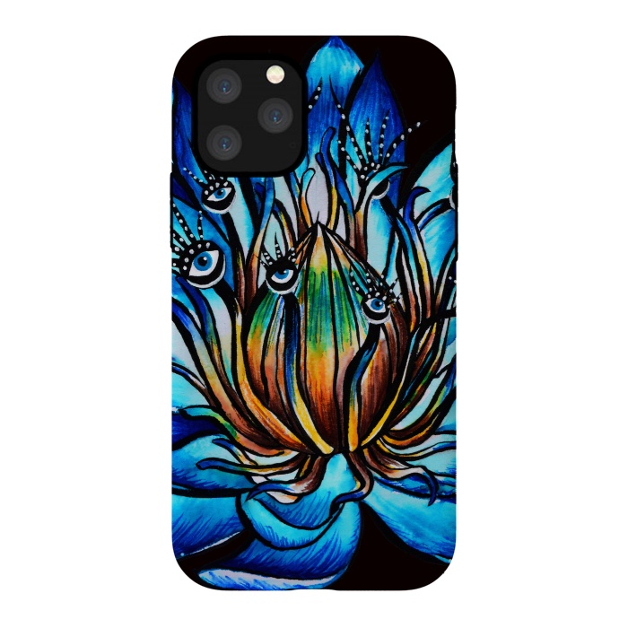 iPhone 11 Pro StrongFit Bizarre Multi Eyed Blue Water Lily Flower Monster by Boriana Giormova