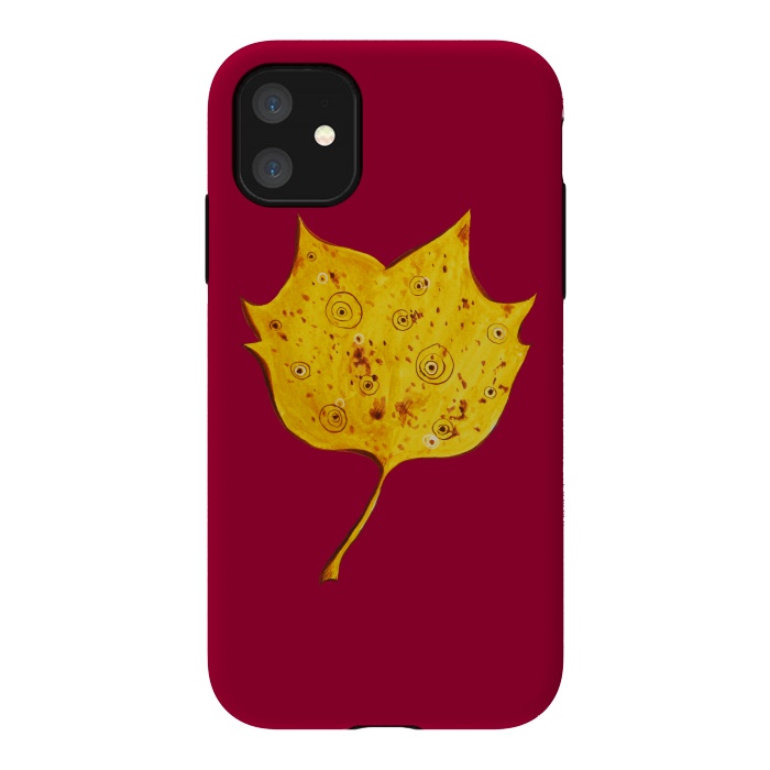 iPhone 11 StrongFit Fancy Yellow Autumn Leaf by Boriana Giormova