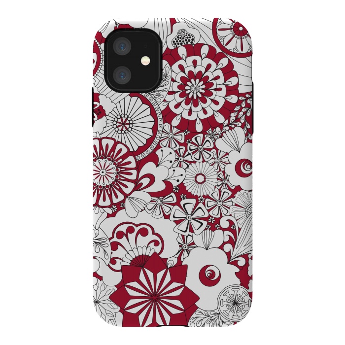 iPhone 11 StrongFit 70s Flowers - Red and White by Paula Ohreen