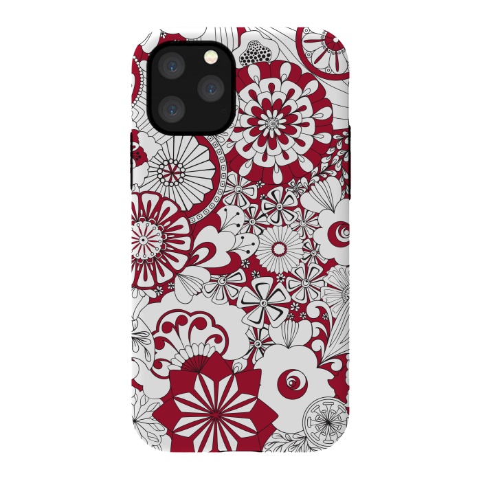 iPhone 11 Pro StrongFit 70s Flowers - Red and White by Paula Ohreen