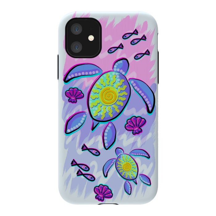 iPhone 11 StrongFit Sea Turtle and Sun Abstract Glitch Ultraviolets by BluedarkArt