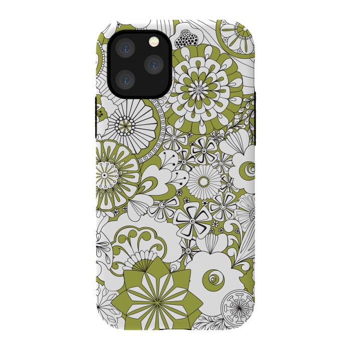 iPhone 11 Pro StrongFit 70s Flowers - Green and White by Paula Ohreen