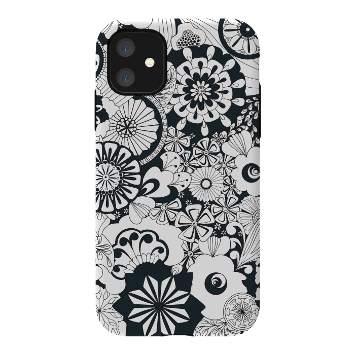 iPhone 11 StrongFit 70s Flowers - Navy and White by Paula Ohreen