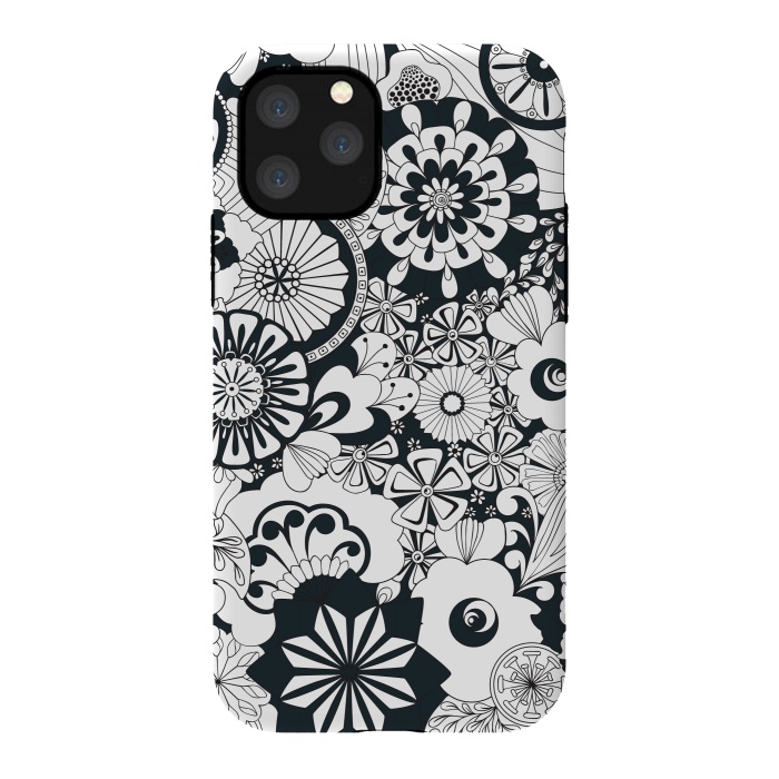 iPhone 11 Pro StrongFit 70s Flowers - Navy and White by Paula Ohreen