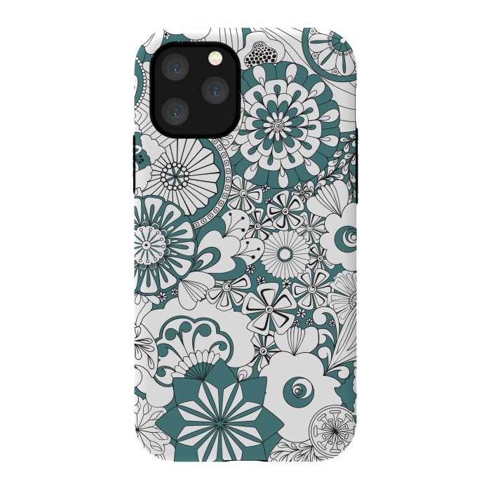 iPhone 11 Pro StrongFit 70s Flowers - Blue and White by Paula Ohreen