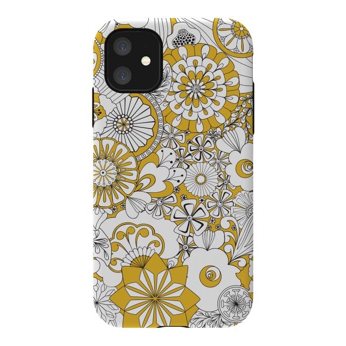 iPhone 11 StrongFit 70s Flowers - Yellow and White by Paula Ohreen