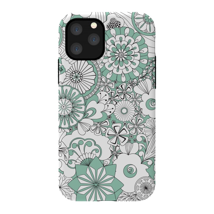 iPhone 11 Pro StrongFit 70s Flowers - Mint Green and White by Paula Ohreen
