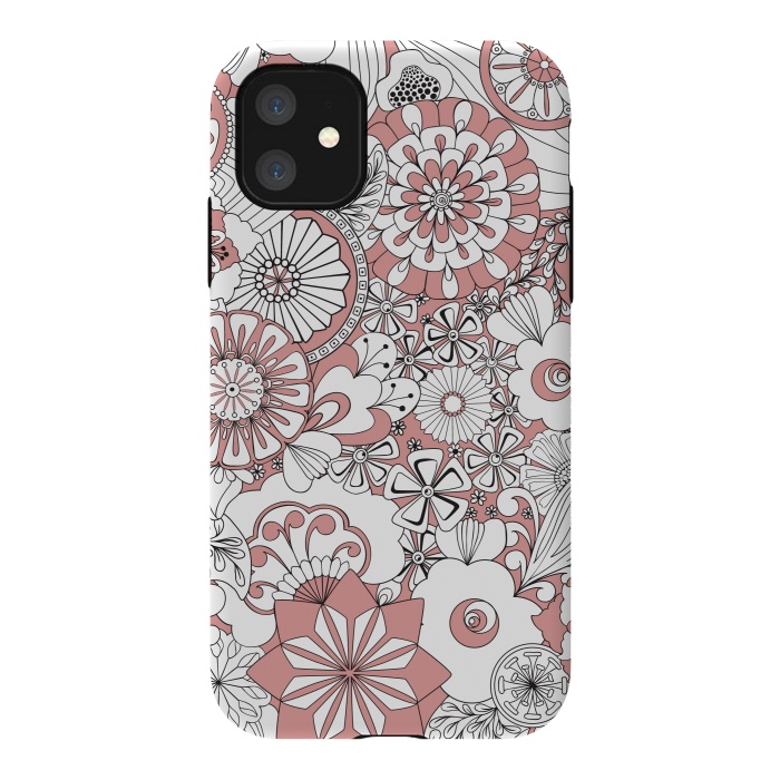 iPhone 11 StrongFit 70s Flowers - Pink and White by Paula Ohreen