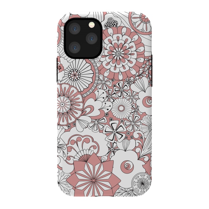 iPhone 11 Pro StrongFit 70s Flowers - Pink and White by Paula Ohreen