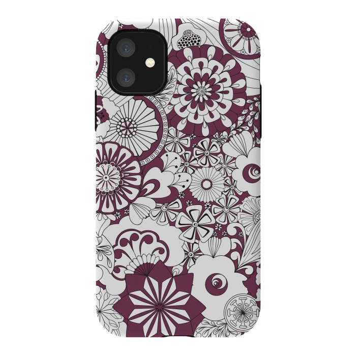 iPhone 11 StrongFit 70s Flowers - Purple and White by Paula Ohreen