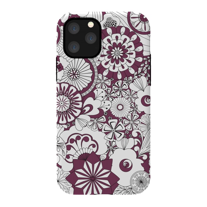 iPhone 11 Pro StrongFit 70s Flowers - Purple and White by Paula Ohreen