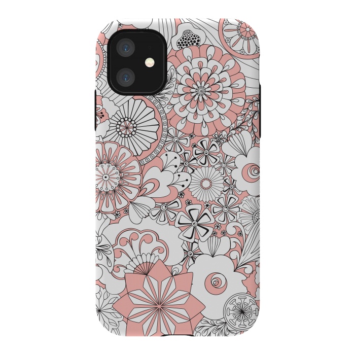 iPhone 11 StrongFit 70s Flowers - Baby Pink and White by Paula Ohreen