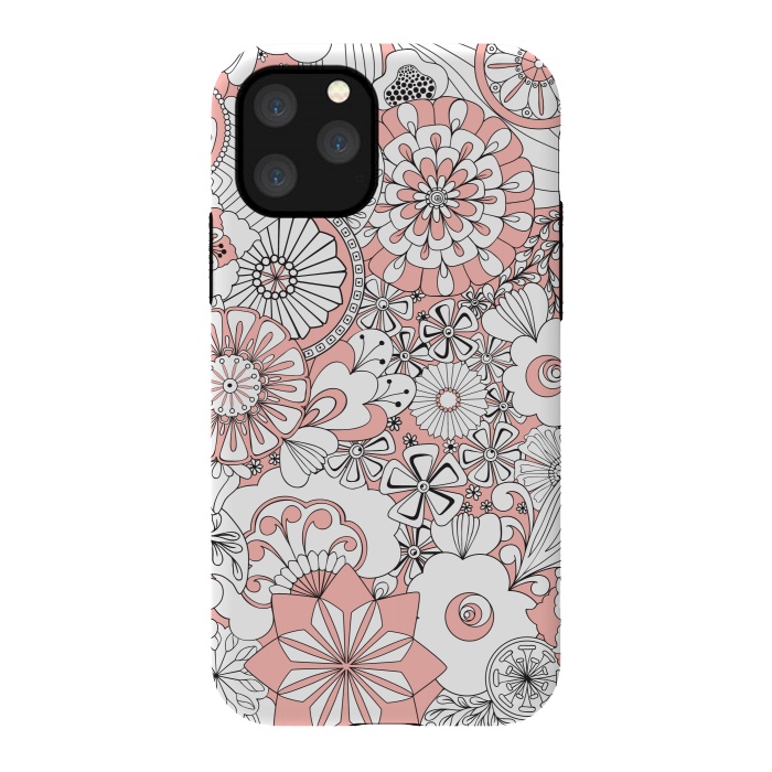 iPhone 11 Pro StrongFit 70s Flowers - Baby Pink and White by Paula Ohreen