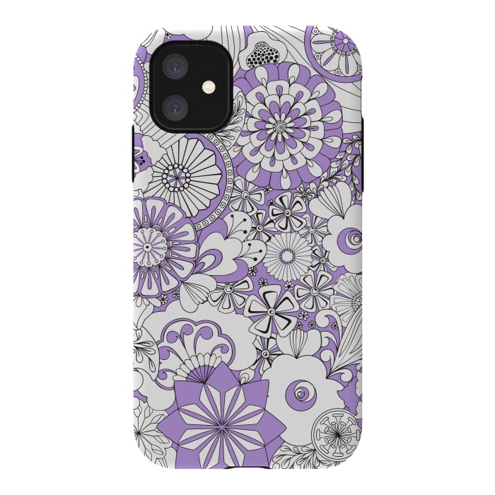 iPhone 11 StrongFit 70s Flowers - Lilac and White by Paula Ohreen