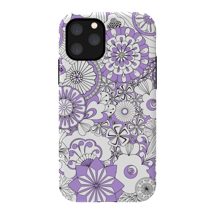 iPhone 11 Pro StrongFit 70s Flowers - Lilac and White by Paula Ohreen