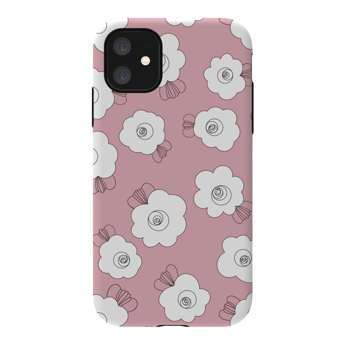iPhone 11 StrongFit Fluffy Flowers - White on Pink by Paula Ohreen