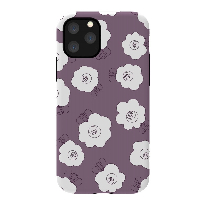 iPhone 11 Pro StrongFit Fluffy Flowers - White on Grape Purple by Paula Ohreen