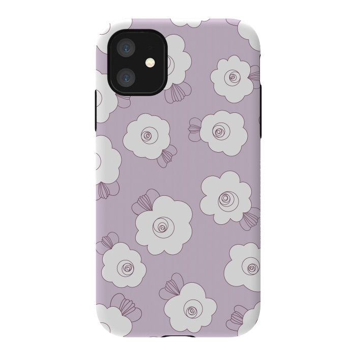iPhone 11 StrongFit Fluffy Flowers - White on Lilac by Paula Ohreen